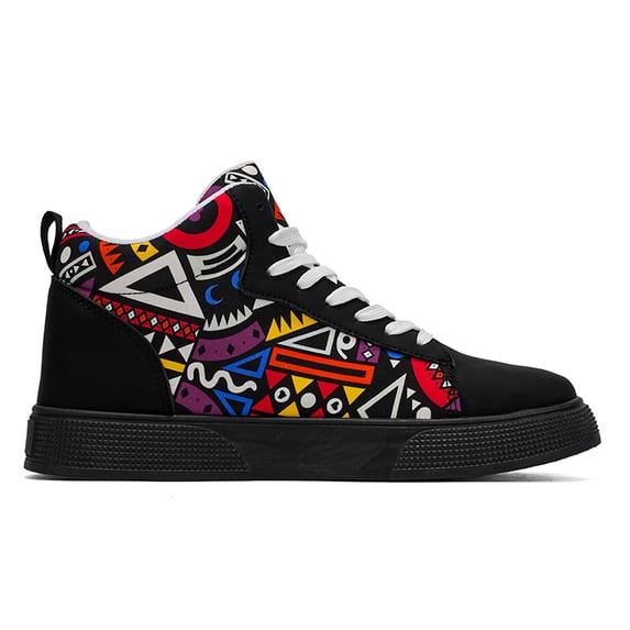 Men's Lace‑Up High‑Top Fashion Skate Sneakers, PU Synthetic Leather Upper Round Toe Mesh Inner Linding Pull‑Tab Construction For Daily Street Casual Outfit Matching