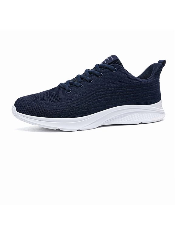 Men's Lace‑Up Knit Athletic Casual Sneaker, Wavy Textured Upper Heel Pull Tab Contoured Curved Midsole Smooth Low‑Profile Outsole Footwear for Daily Walking and Light Daily Activities