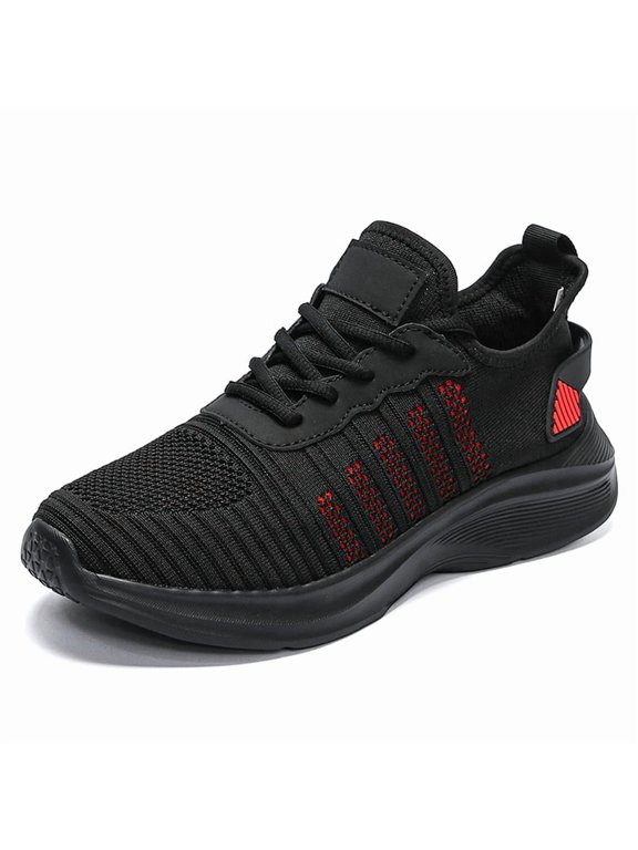 Men's Lace‑Up Knit Mesh Athletic Casual Sneakers, Fabric Upper Round Toe Curved Thick Midsole Lightweight Footwear For Daily Walking And Casual Activities