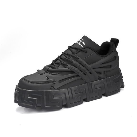 Men's Lace‑Up Low‑Top Chunky Platform Sneakers, Round Toe Casual Sport Shoes for Adult Men Spring Daily Street Walking Outfits
