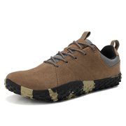 Mens Lace Up Low Top Hiking Shoes, Synthetic Leather Upper Mesh Inner Lining Round Toe Stitched Detail Rubber Textured Outsole Lightweight Outdoor Footwear for Couples