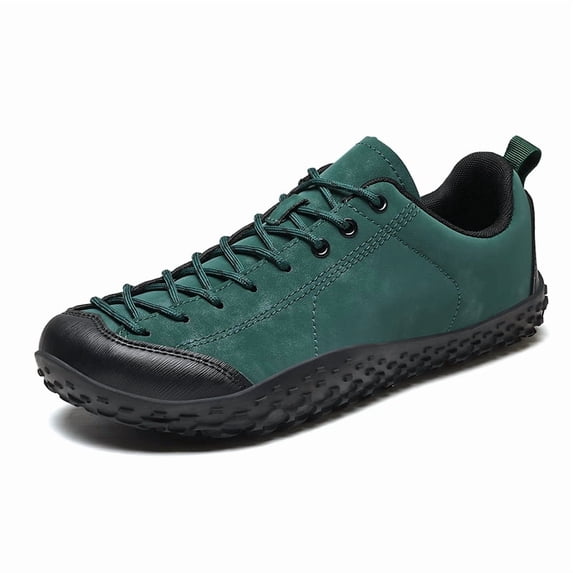 Men's Lace‑Up Low‑Top Hiking Trail Shoes, Synthetic Leather Upper Mesh Lining Square Toe Rugged Rubber Outsole Lightweight Footwear For Trekking Walking And Daily Outdoor Activities