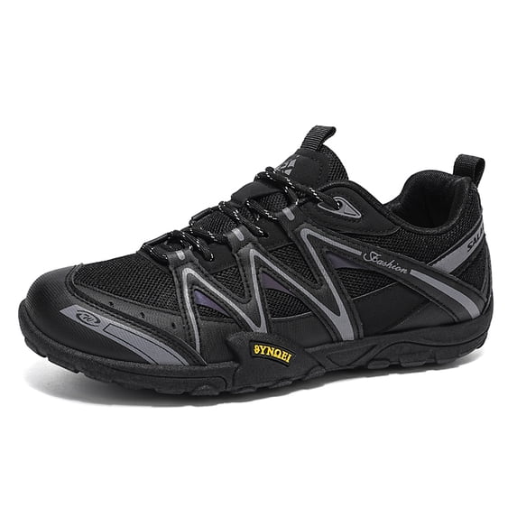 Men's Lace‑Up Low‑Top Outdoor Hiking Sneakers, Mixed‑Material Mesh Upper Geometric Stitching Detail Round‑Toe Rugged Outsole Footwear for Daily Outdoor Activities
