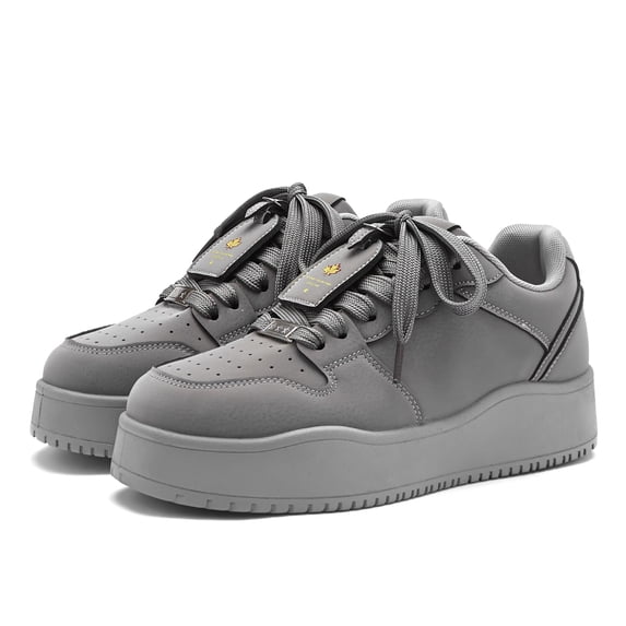 Men's Lace-Up Low Top Platform Fashion Sneakers, Adult Male Round Toe Textured Upper Footwear with Chunky Thick Outsole for Daily Street Styling