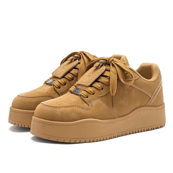 Men's Lace-Up Low Top Platform Fashion Sneakers, Adult Male Round Toe Textured Upper Footwear with Chunky Thick Outsole for Daily Street Styling