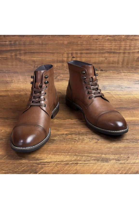 Men's Lace-Up Mid-Calf Oxford Derby Boots, Solid Brown, Comfortable All-Season Short Boots for Casual Business and Parties, Ideal Gift for Boyfriend, Students, and Mid-Aged Men, Gift for Men
