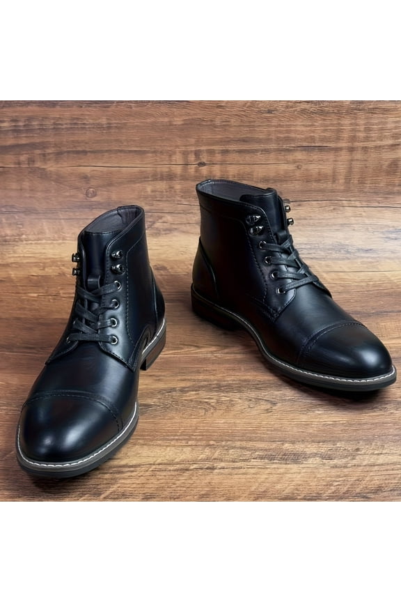 Men's Lace-Up Mid-Calf Oxford Derby Boots, Solid Brown, Comfortable All-Season Short Boots for Casual Business and Parties, Ideal Gift for Boyfriend, Students, and Mid-Aged Men, Gift for Men