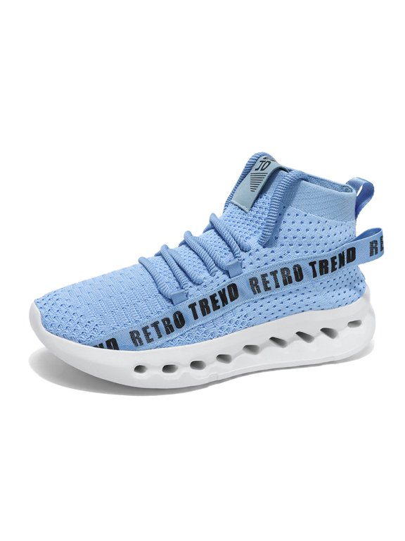Men's Lace‑Up Mid‑Top Knit Running Sneakers, Fabric Upper Round Toe Hollow Cut‑Out Thick Midsole Lightweight Footwear For Medium And Short Distance Jogging