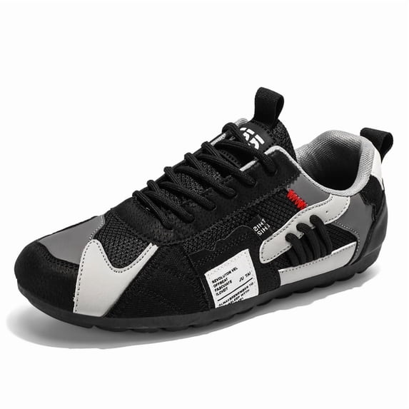 Men's Lace‑Up Mixed Material Casual Sneakers, Low Top Patchwork Styled Footwear with Textured Outsole for Everyday Wear
