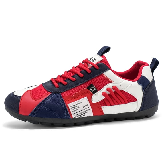 Men's Lace‑Up Mixed Material Casual Sneakers, Low Top Patchwork Styled Footwear with Textured Outsole for Everyday Wear
