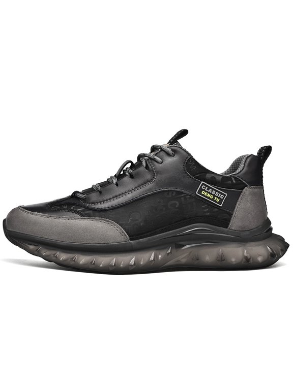 Men's Lace‑Up Mixed‑Print Casual Fashion Sneakers, Pattern‑Print Overlay Panels Standard Lace‑Up Closure Rear Pull Tab Rounded Toe Transparent Cushioned Midsole Rugged Outsole for Urban Walking Daily