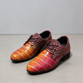 thumbnail image 1 of Men's Lace‑Up Oxford Dress Shoes, Crocodile Embossed Glossy Upper Footwear with Block Low Heel Outsole for Formal Events and Dress‑Up Occasions, 1 of 9