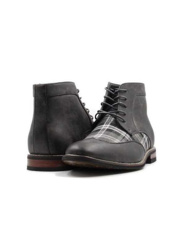 Men's Lace Up Plaid Oxford Wing Tip Dress Classic Formal Ankle Boots (8, Navy/Grey/Navy)