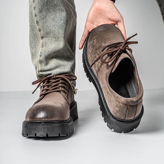 Men's Lace Up Platform Oxford Shoes, Round Toe Vintage Thick Sole Casual Walking Shoes, Black & Brown Available