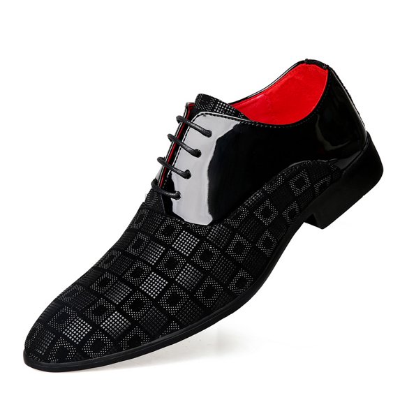 Men's Lace‑Up Pointed Toe Formal Oxford Dress Shoes, Microfiber Synthetic Upper PU Lining Flat Low Heel Footwear For Business And Evening Dress‑Up Occasions