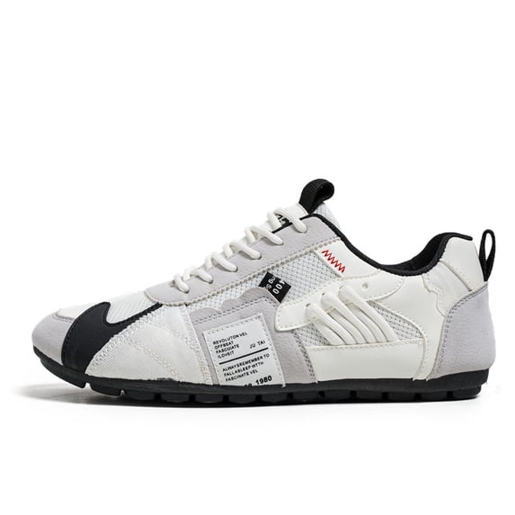 Men's Lace‑Up Retro Casual Sneakers, Square Toe Mixed‑Material Upper Mixed Lining Pull‑Tab Flat Outsole For Summer Daily Casual Occasions