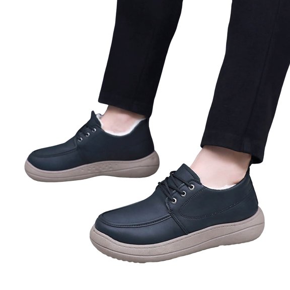 Men's Lace Up Short Snow Boots Fleece Lined Platform Winter Booties Warm Plush Casual Non Slip Walking Shoes Black Size 10