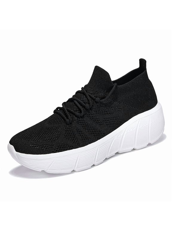 Men's Lace‑Up Sock‑Knit Casual Athletic Sneakers, Round Toe Mesh Knit Fabric Upper Heel Pull‑Tab Grooved Thick Midsole For Daily Walking And Light Fitness Activities