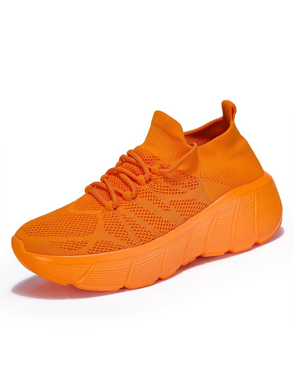 Men's Lace‑Up Sock‑Knit Casual Athletic Sneakers, Round Toe Mesh Knit Fabric Upper Heel Pull‑Tab Grooved Thick Midsole For Daily Walking And Light Fitness Activities