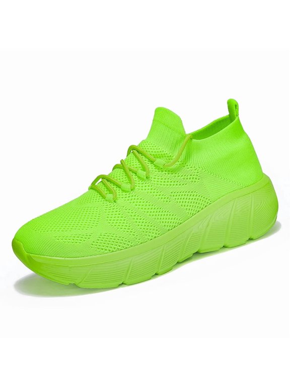 Men's Lace‑Up Sock‑Knit Casual Athletic Sneakers, Round Toe Mesh Knit Fabric Upper Heel Pull‑Tab Grooved Thick Midsole For Daily Walking And Light Fitness Activities