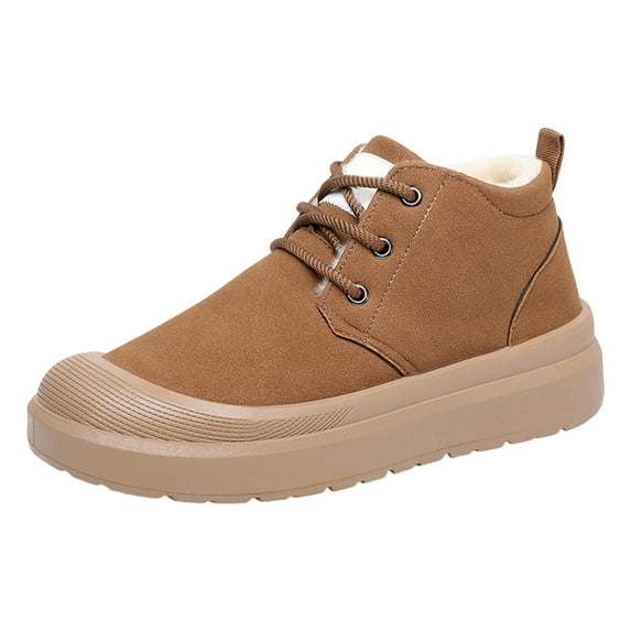 Men's Lace Up Winter Snow Boots Fuzzy Cozy Suede Leather Cold Weather Warm Outdoor Non Slip Casual Ankle Booties Brown 8.5