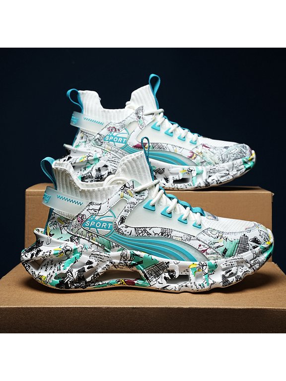 Perfect-Men's Lace-up Graffiti Trendy Blade Type Sneakers - Breathable - Running Shoes And Shock-absorbing