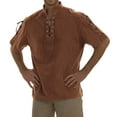 thumbnail image 1 of Men's Lace-up Medieval Shirt Short Sleeve Solid Viking Steampunk Retro Renaissance Gothic Costume Hippie Yoga Tops, 1 of 1