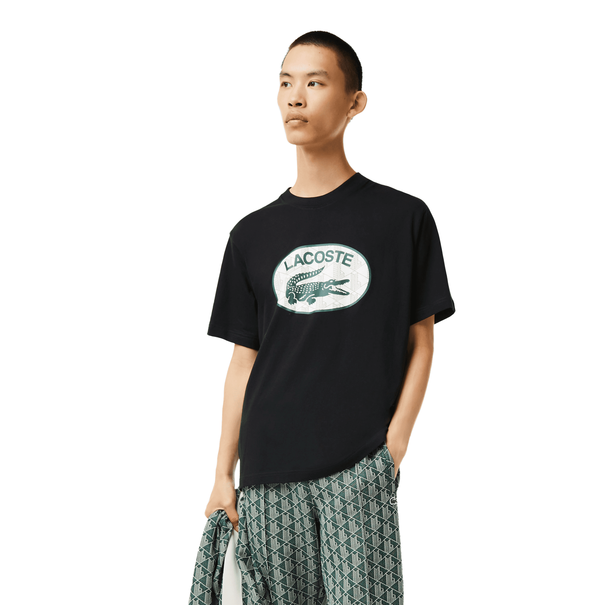 Men\'s Lacoste Black Regular 8/3XL Monogram Print Branded T-Shirt Fit 