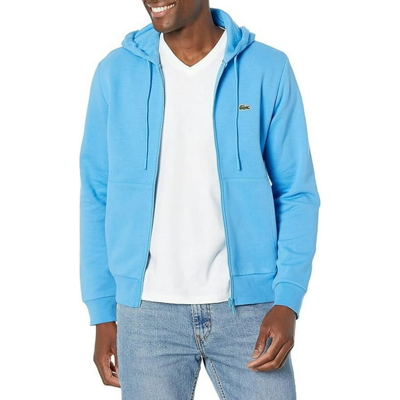 Men's Lacoste Blue Kangaroo Pocket Fleece Hoodie Sweatshirt - 8/3XL