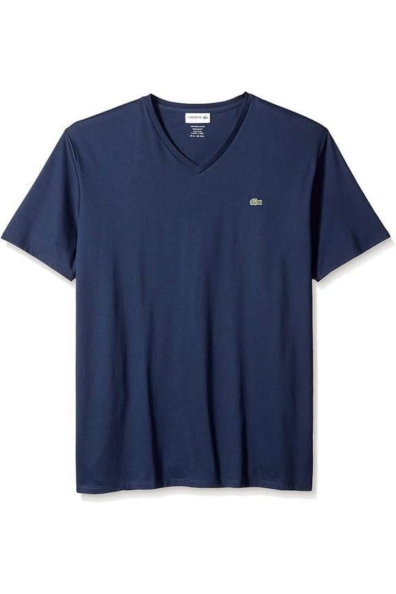 Men's Lacoste Navy Blue Short Sleeve Pima Cotton V-Neck Jersey T-Shirt - 7/2XL
