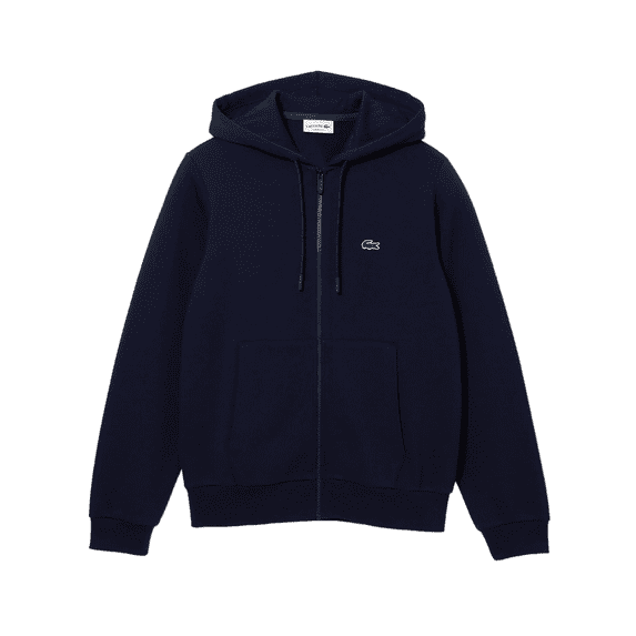 Men's Lacoste Navy Kangaroo Pocket Fleece Hoodie Sweatshirt - 8/3XL