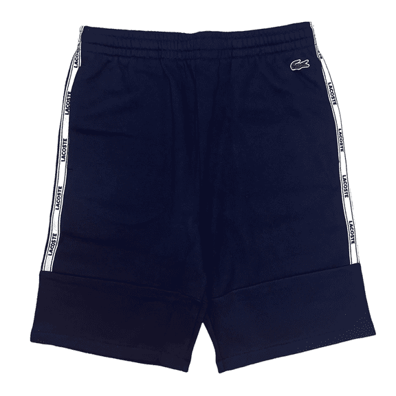 Men's Lacoste Navy Side Stripe Logo Fleece Shorts - 8/3XL