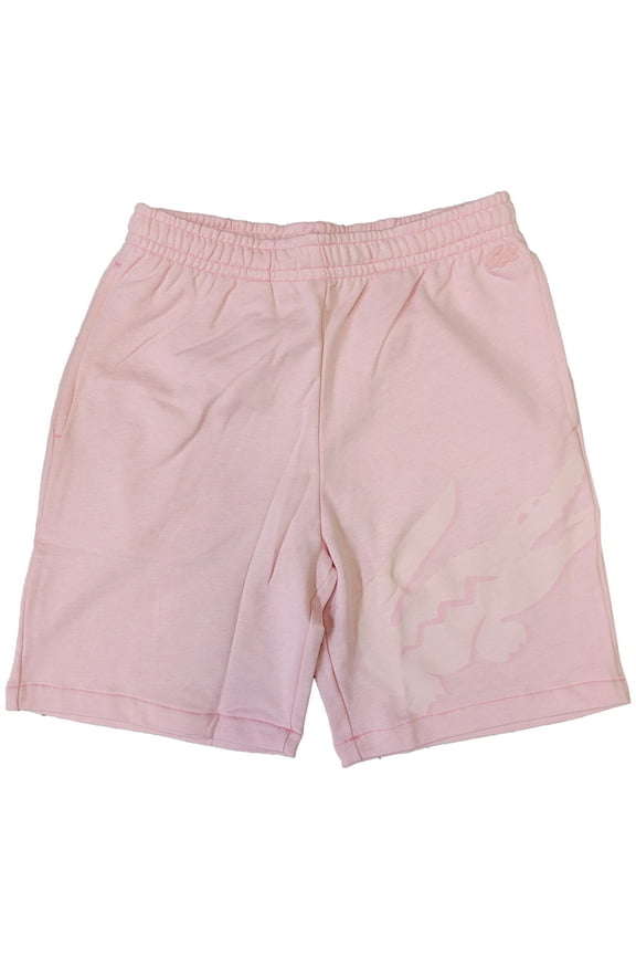 Men's Lacoste Pink Oversized Crocodile Print Organic Cttn Fleece Shorts - 5/L