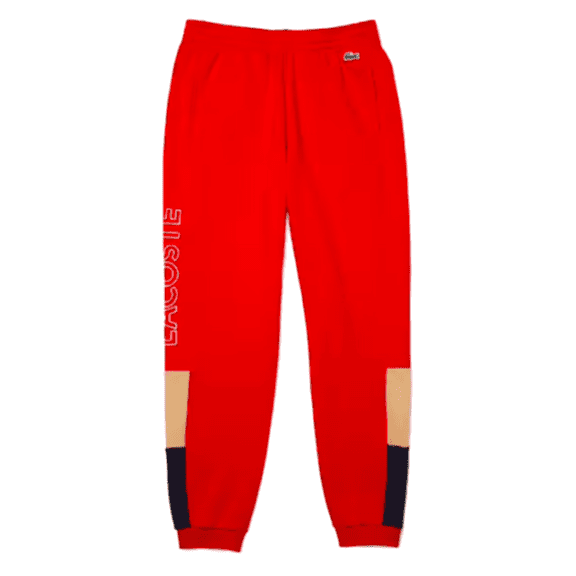 Men's Lacoste Red/Beige/Nvy Blue Branded Colorblock Fleece Jogging Pants - 9/4XL