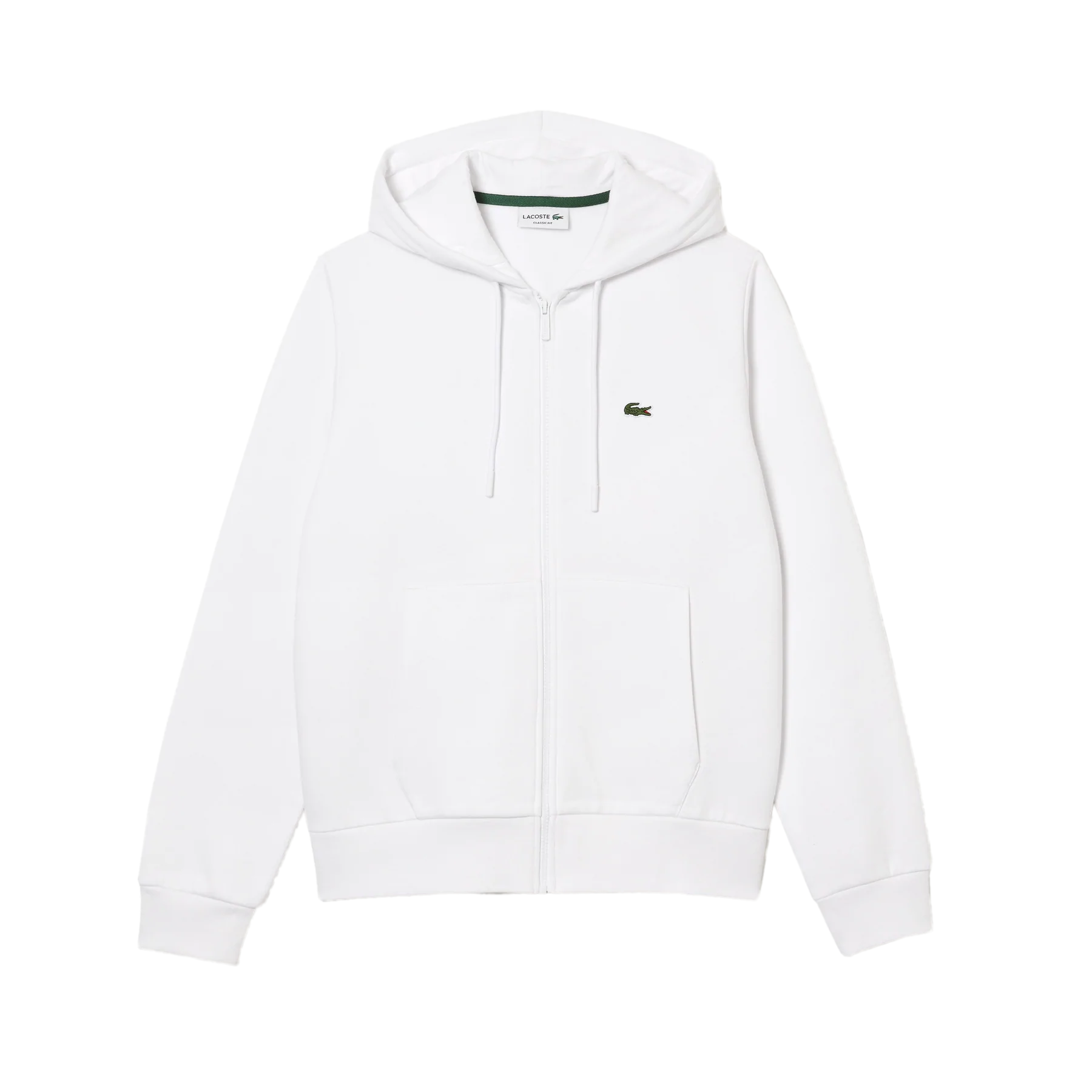 Men's Lacoste White Kangaroo Pocket Fleece Hoodie Sweatshirt - 3/S