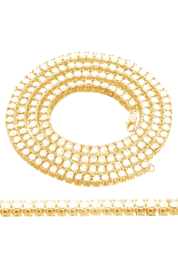 Men's Ladies 10k Yellow Gold Tone 1 Row Tennis Necklace Chain Solitaire Hip Hop 24" 4MM