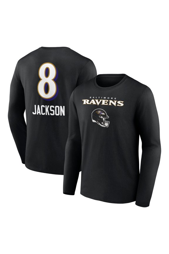 Men's Lamar Jackson Baltimore Ravens Black Team Wordmark Long Sleeve T-Shirt