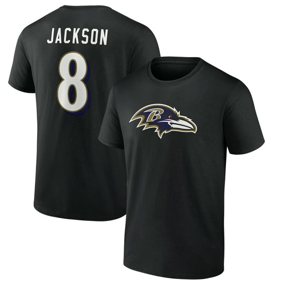 Men's Lamar Jackson Black Baltimore Ravens Icon Name & Number T-Shirt