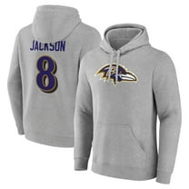Men's Lamar Jackson Gray Baltimore Ravens Icon Player Name & Number Pullover Hoodie