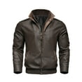 thumbnail image 1 of Men's Lamb Wool Bomber Coat Faux Leather Sherpa Fleece Lined Jackets Heavyweight Suede Faux Fur Trench-Coat Men Solid Color Artificial Leather Pocket Zipper Leather Clothing Jacket Loose Coat, 1 of 1