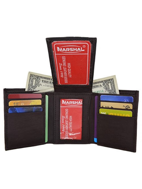 Men's Lambskin Leather Trifold Center Flap Double ID Credit Card Holder Wallet (Brown)