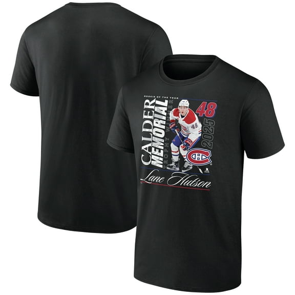 Men's Lane Hutson Black Montreal Canadiens 2025 Calder Memorial Trophy Winner T-Shirt