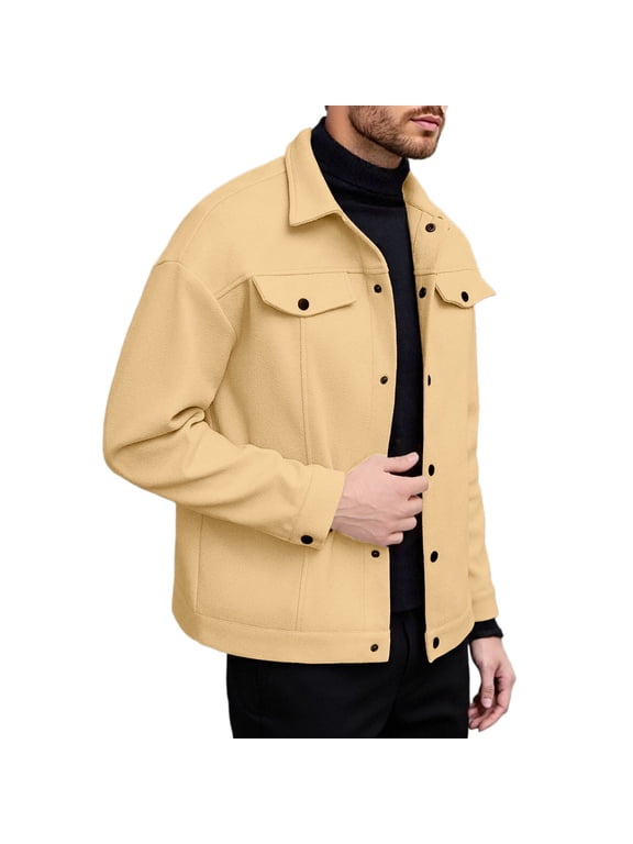 Men's Lapel Business Jacket Fashion Leisure Sports Coat Trendy Casual Button Up Long Sleeve Jackets