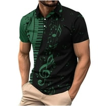 Men's Lapel Button Down Polo Shirts Casual Plus Size Musical Note Printed Golf T-Shirt Summer Fashion Short Sleeve Tops