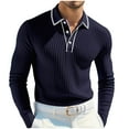 thumbnail image 1 of Men's Lapel Button Down Polo Shirts Long Sleeve Ribbed Knit T-Shirts Fashion Casual Golf Shirts, 1 of 6