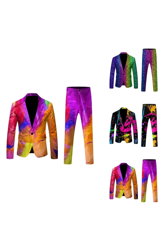 Men's Lapel Button Long Sleeve Suit Jacket Fashionable Funny Printed Carnival Corduroy Two Buttons Blazers Plus Size Formal Jacket with Side Pockets