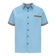 thumbnail image 1 of ZQUUVOU Men's Lapel Button Short Sleeve Shirt Solid Color Loose Casual Shirt Blue, 1 of 3