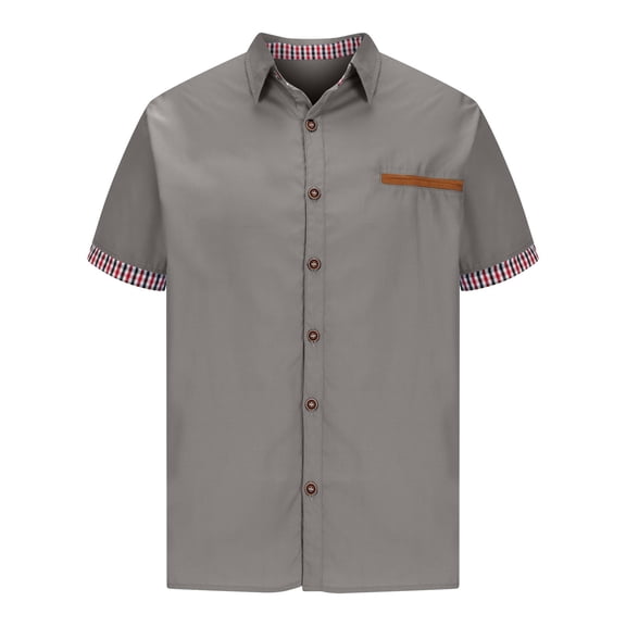 ZQUUVOU Men's Lapel Button Short Sleeve Shirt Solid Color Loose Casual Shirt Gray