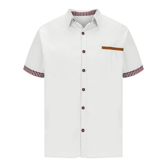 ZQUUVOU Men's Lapel Button Short Sleeve Shirt Solid Color Loose Casual Shirt White