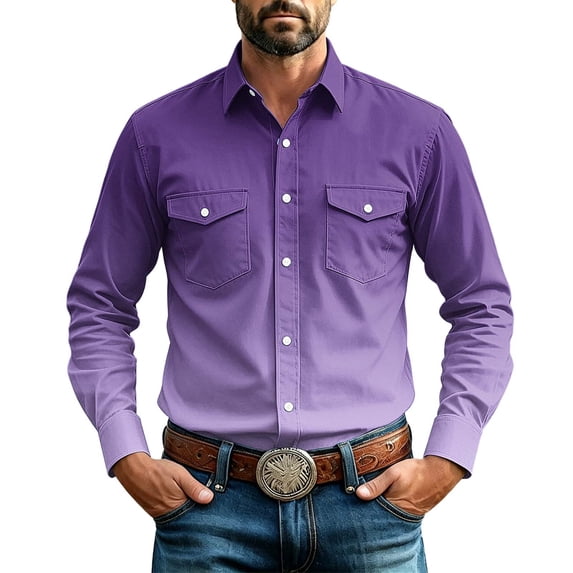 Men's Lapel Collar Business Shirt Gradient Long Sleeved Button Up Shirts Lapel Collar with Chest Pockets Casual Work Tops Business Shirt